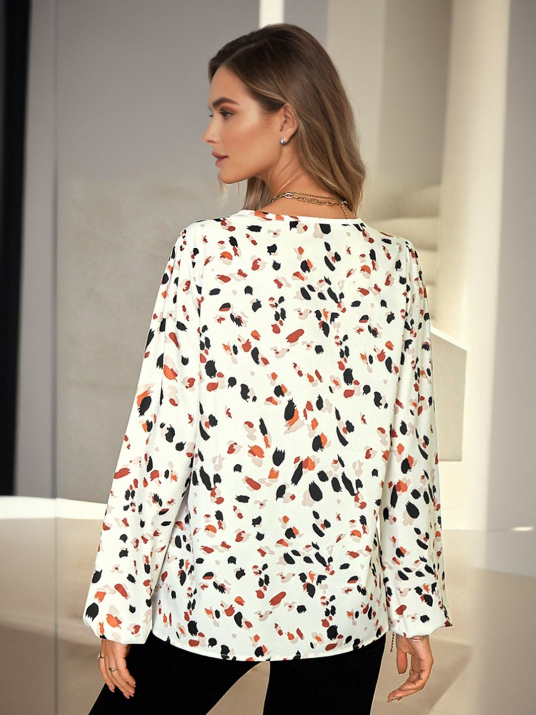 Women's Apricot Printed Full Sleeves Top