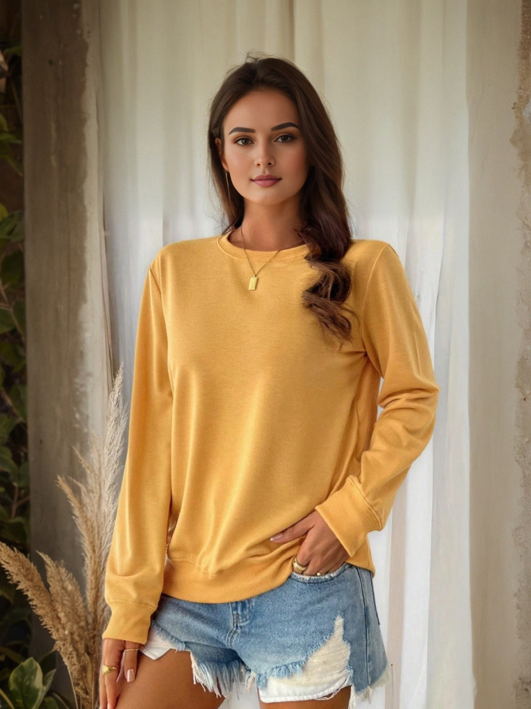 Women's Yellow Full Sleeves Pullover Top