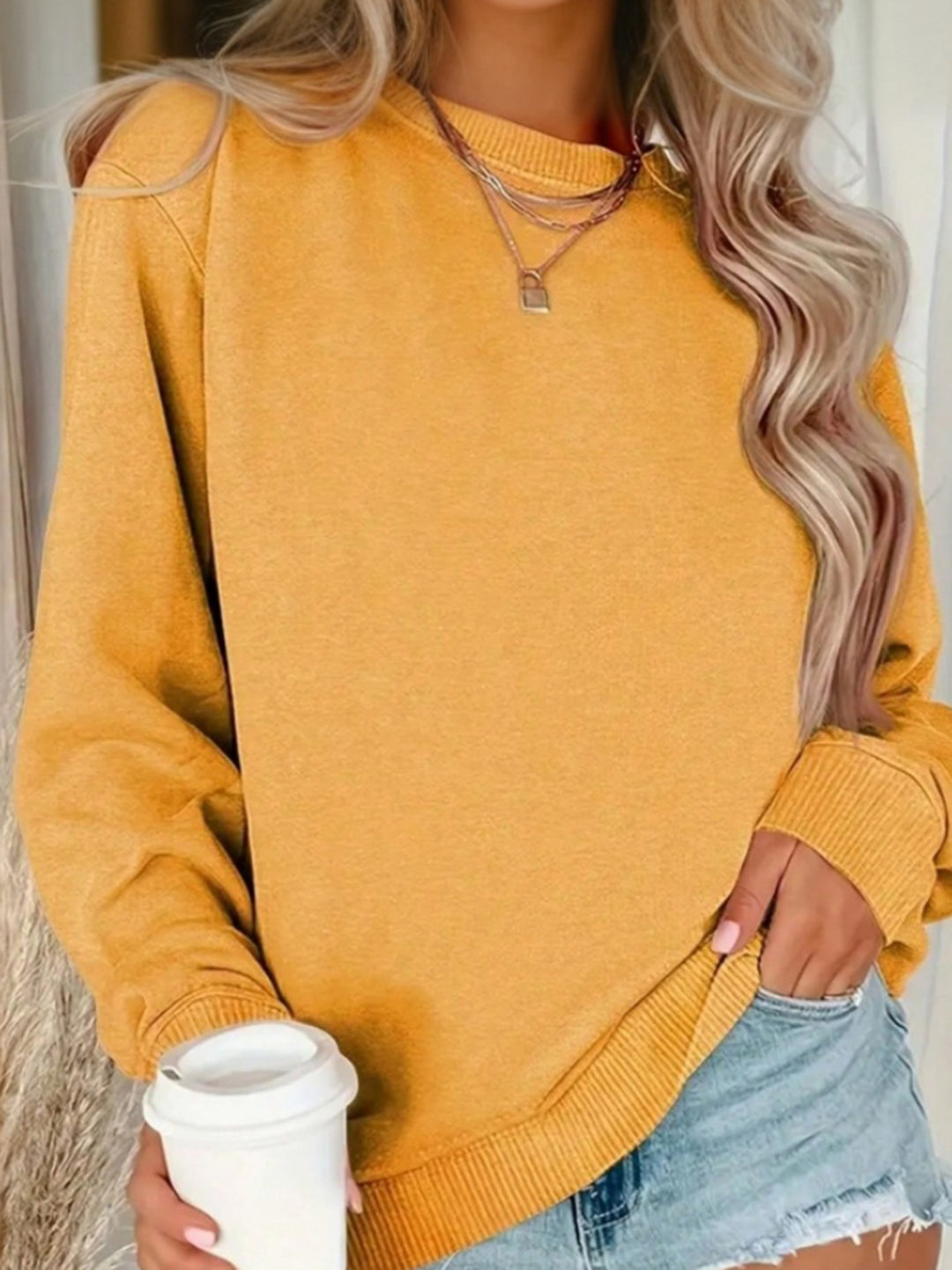 Women's Yellow Full Sleeves Pullover Top