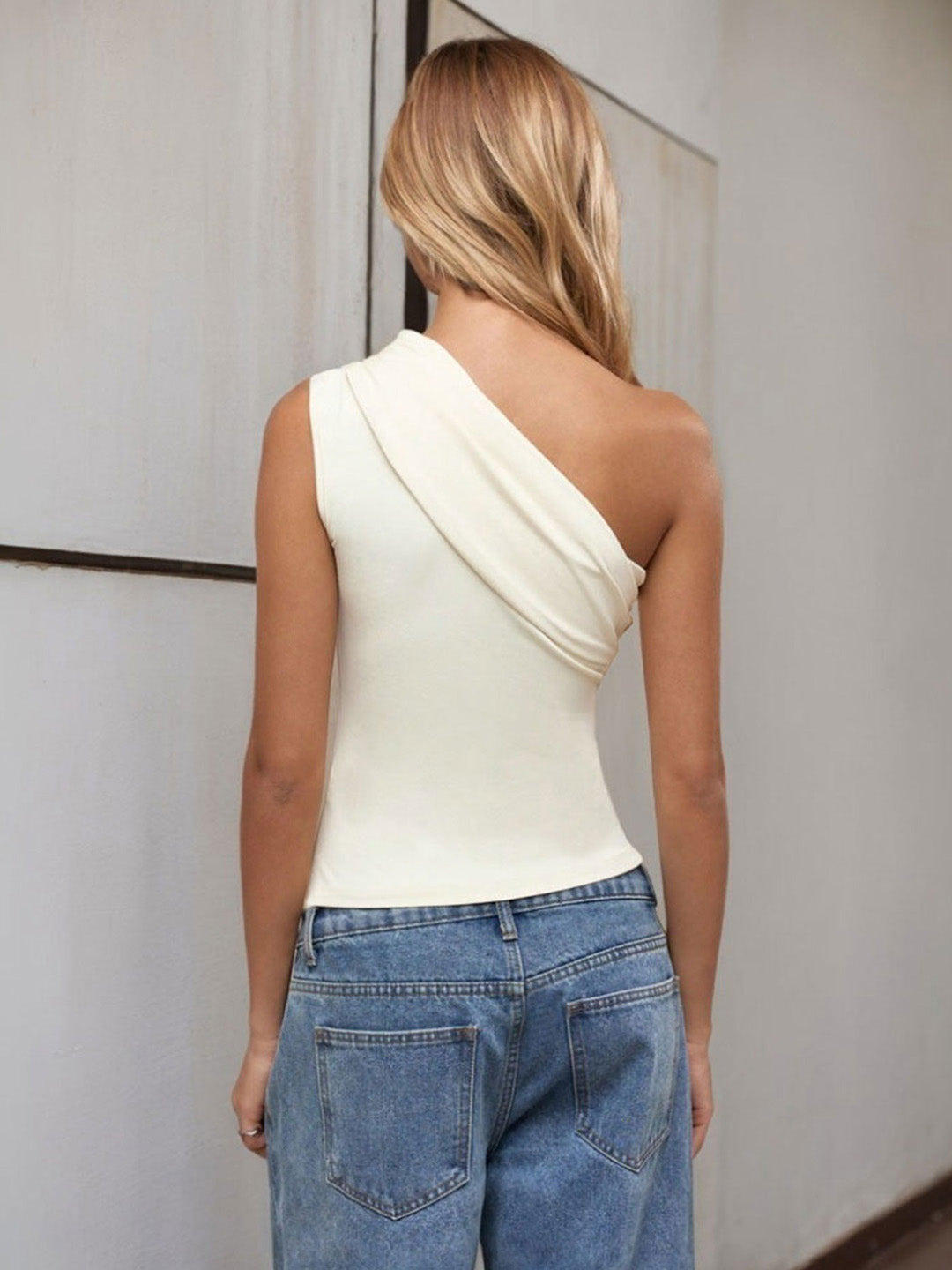 Women's Apricot One Shoulder Body fitted Top