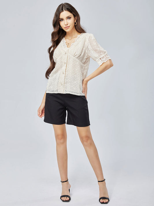 Women's Apricot Lace Short Sleeves Shirt
