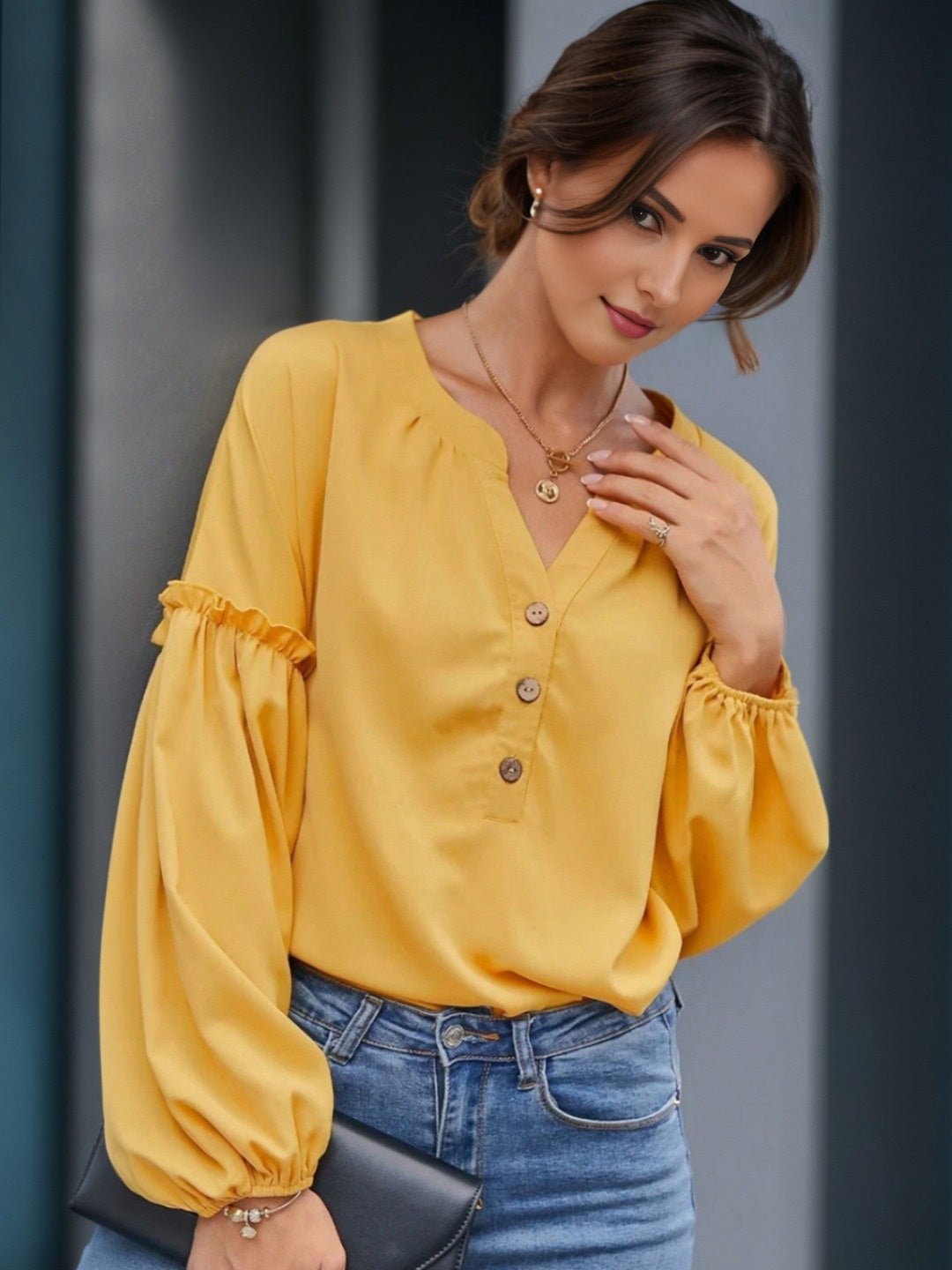 Women's Yellow Full Sleeves Regular Top