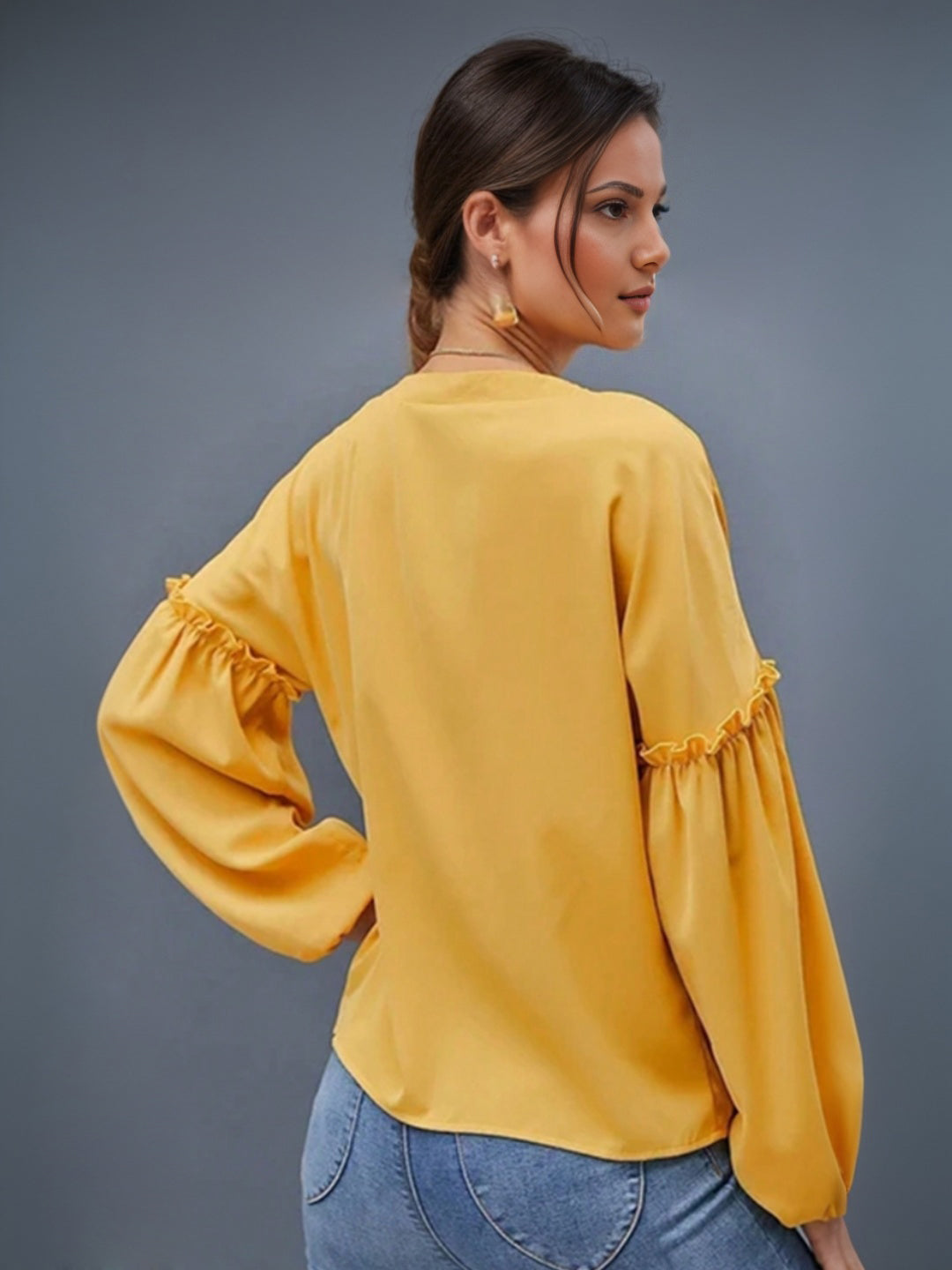 Women's Yellow Full Sleeves Regular Top