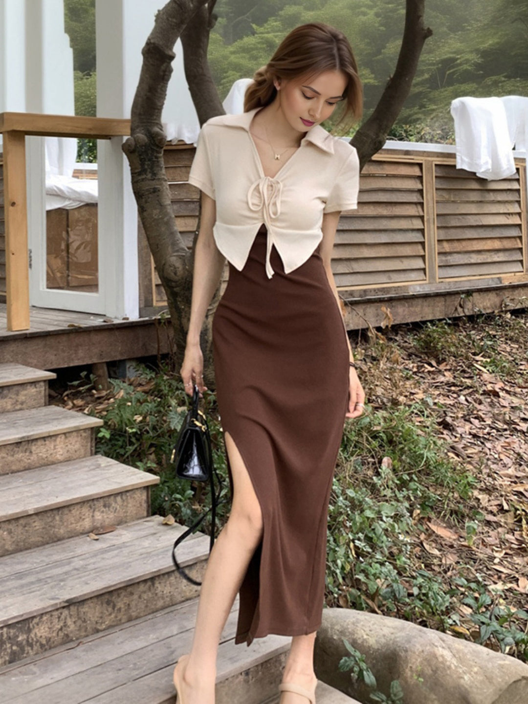 Women's Apricot Front Knot Top