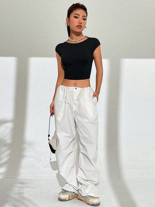 Women's Black Extended Sleeves Crop Top