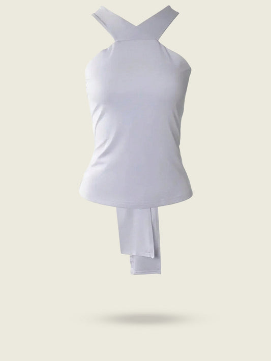 Women's White Halter Neck Self Tie Up Body Fitted Top